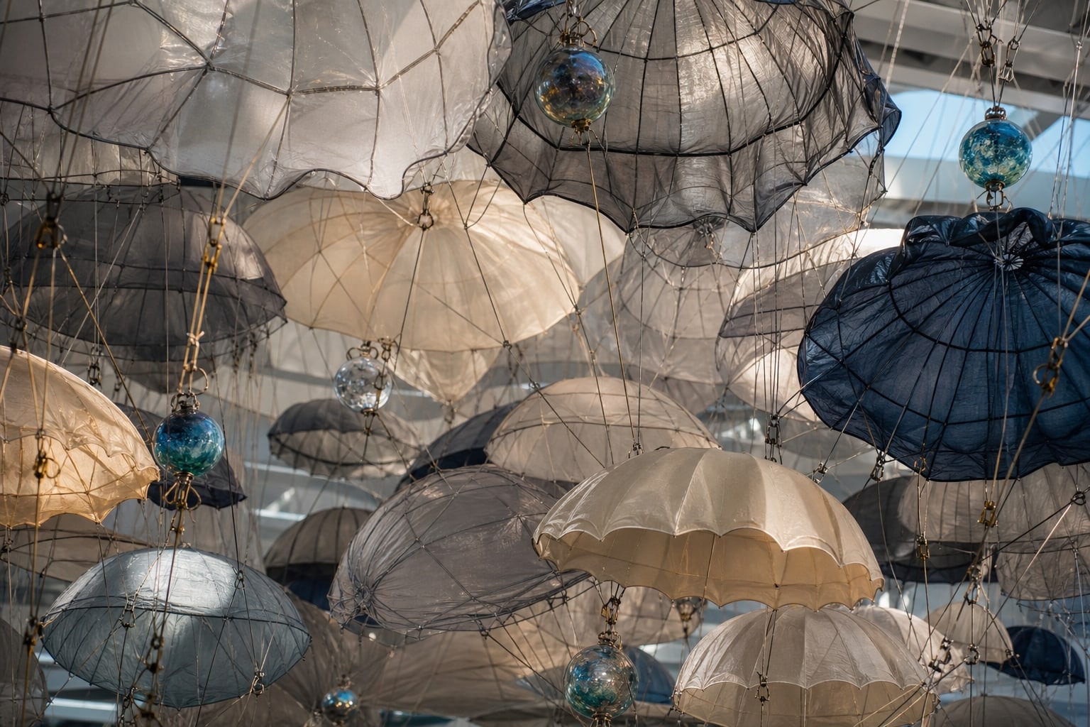 Lazerian Suspends Parachutes and Murano Glass in Manchester Airport