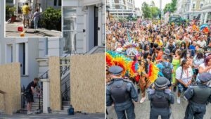 Guarding Homes as Notting Hill Carnival Ensues 🏠🎉 Preventing Rowdy Revelers from Clashes!