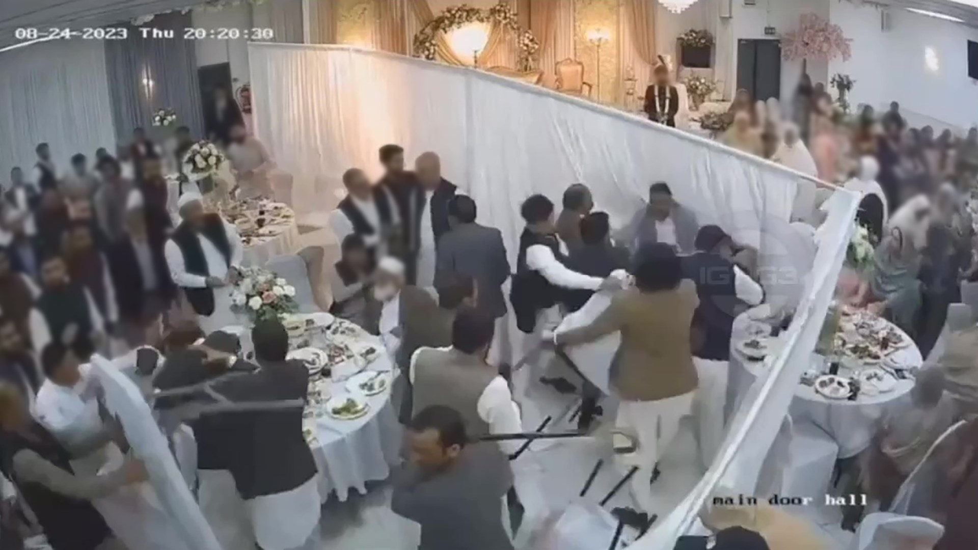 Chaotic Wedding Brawl: Guests Turn Chairs and Poles into Weapons