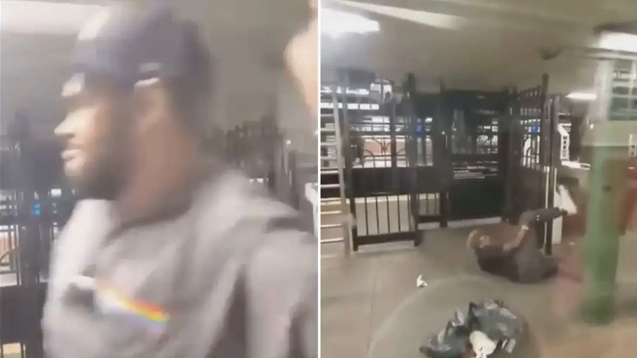 Man in NY subway station beats woman with her own cane in disturbing video