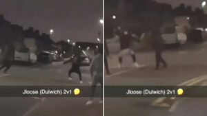 Horrifying moment masked men wield huge knives in terrifying gang fight in posh London Street