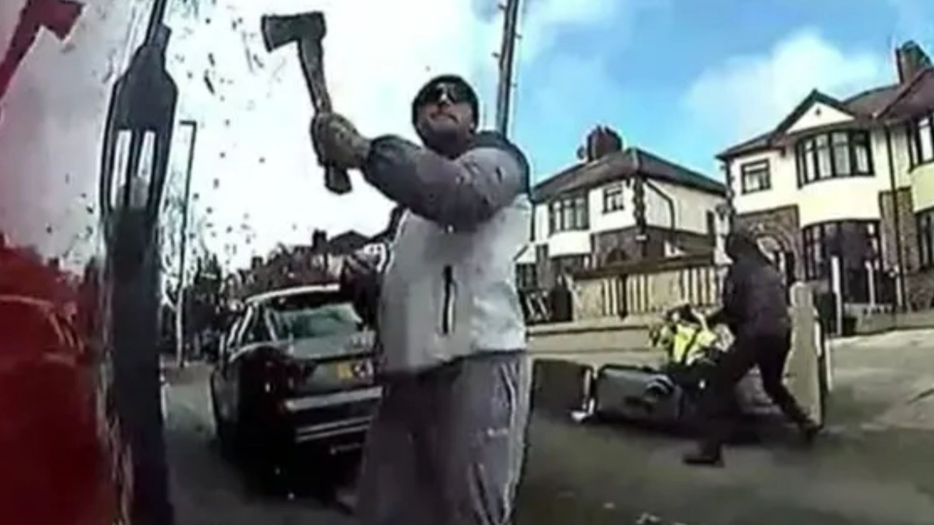 Horrifying moment hammer-wielding thugs violently attack bin men before flinging stop sign at vehicle as workers flee
