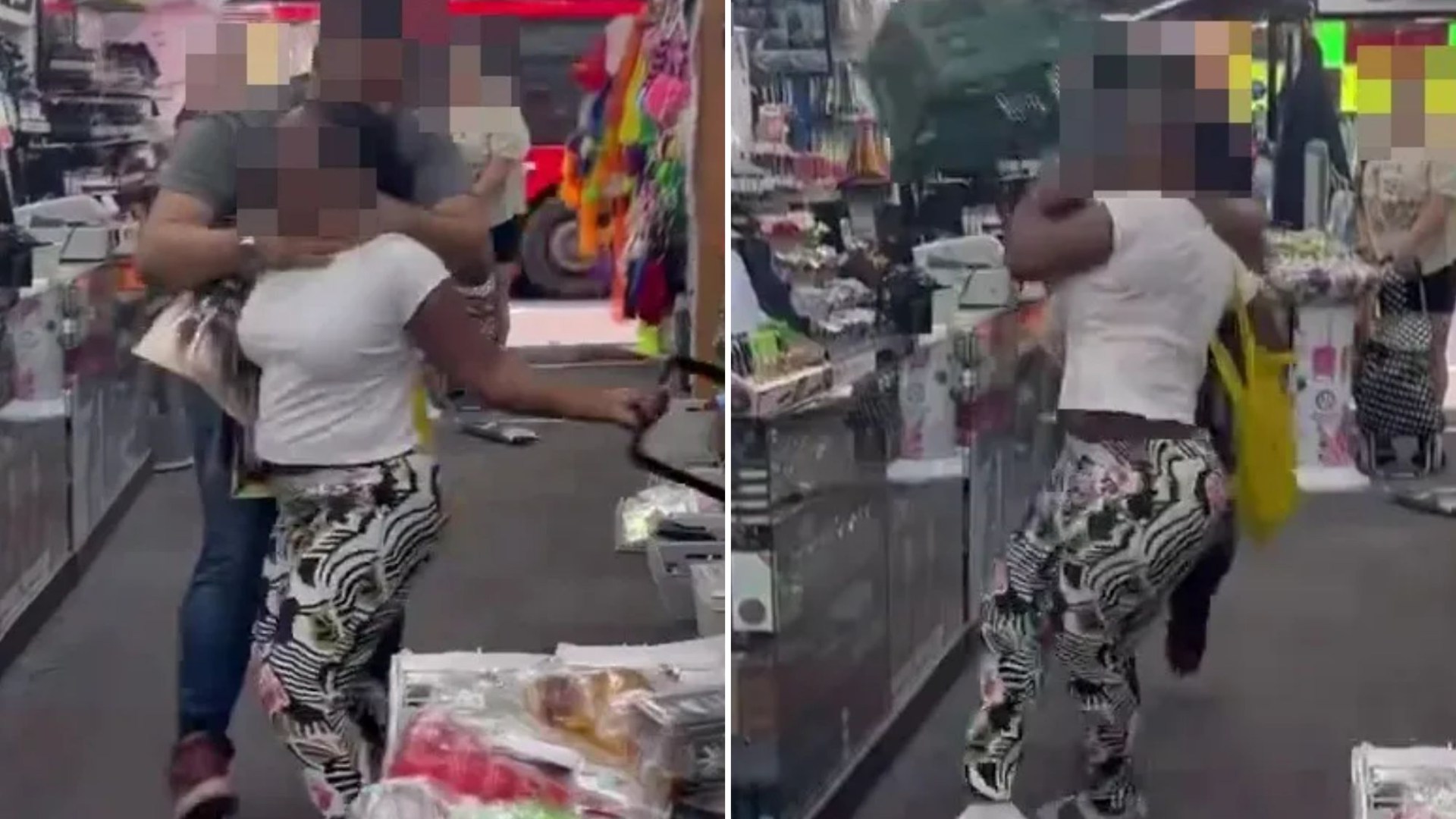 Protests erupt as video shows moment woman ‘grabbed by throat & dragged out of shop after hitting man with basket’