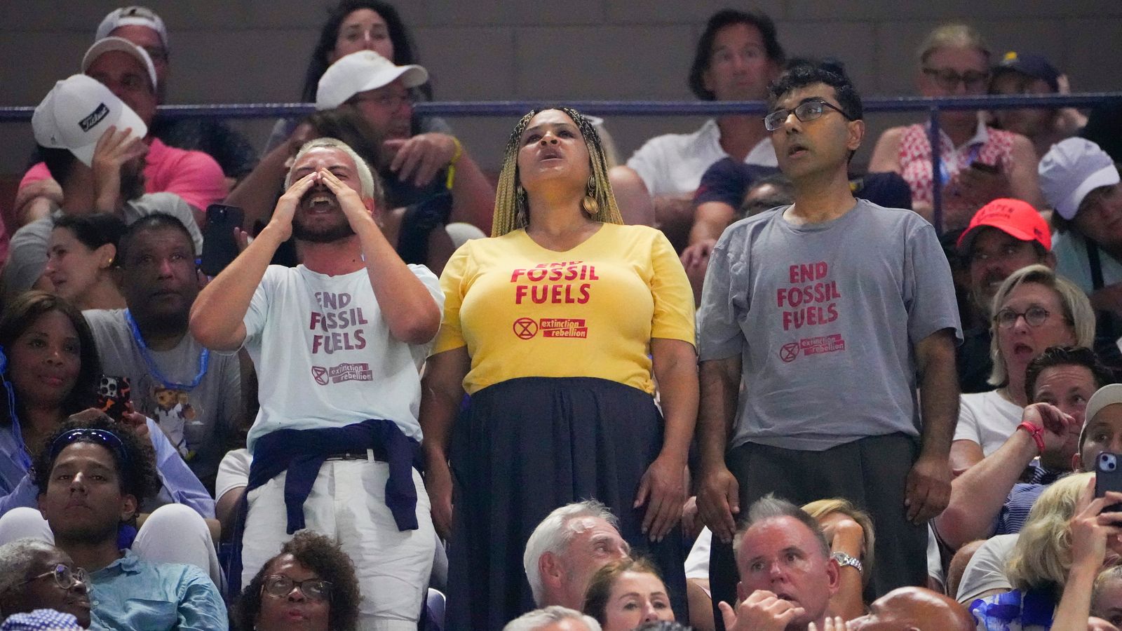 US Open: Climate activists interrupt women’s semi-final and glue their shoes to the ground | US News