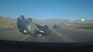 Utah teen drifts over median before crashing head-on into two cars, dashcam video shows