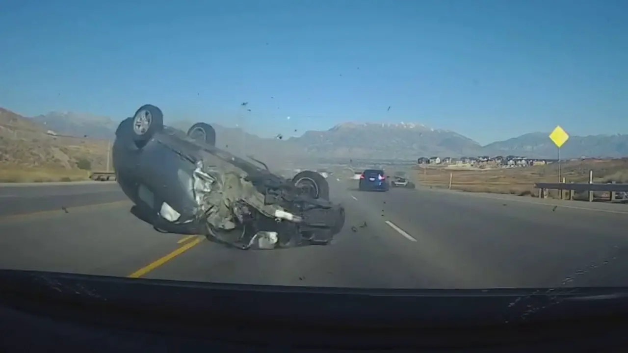 Utah teen drifts over median before crashing head-on into two cars, dashcam video shows